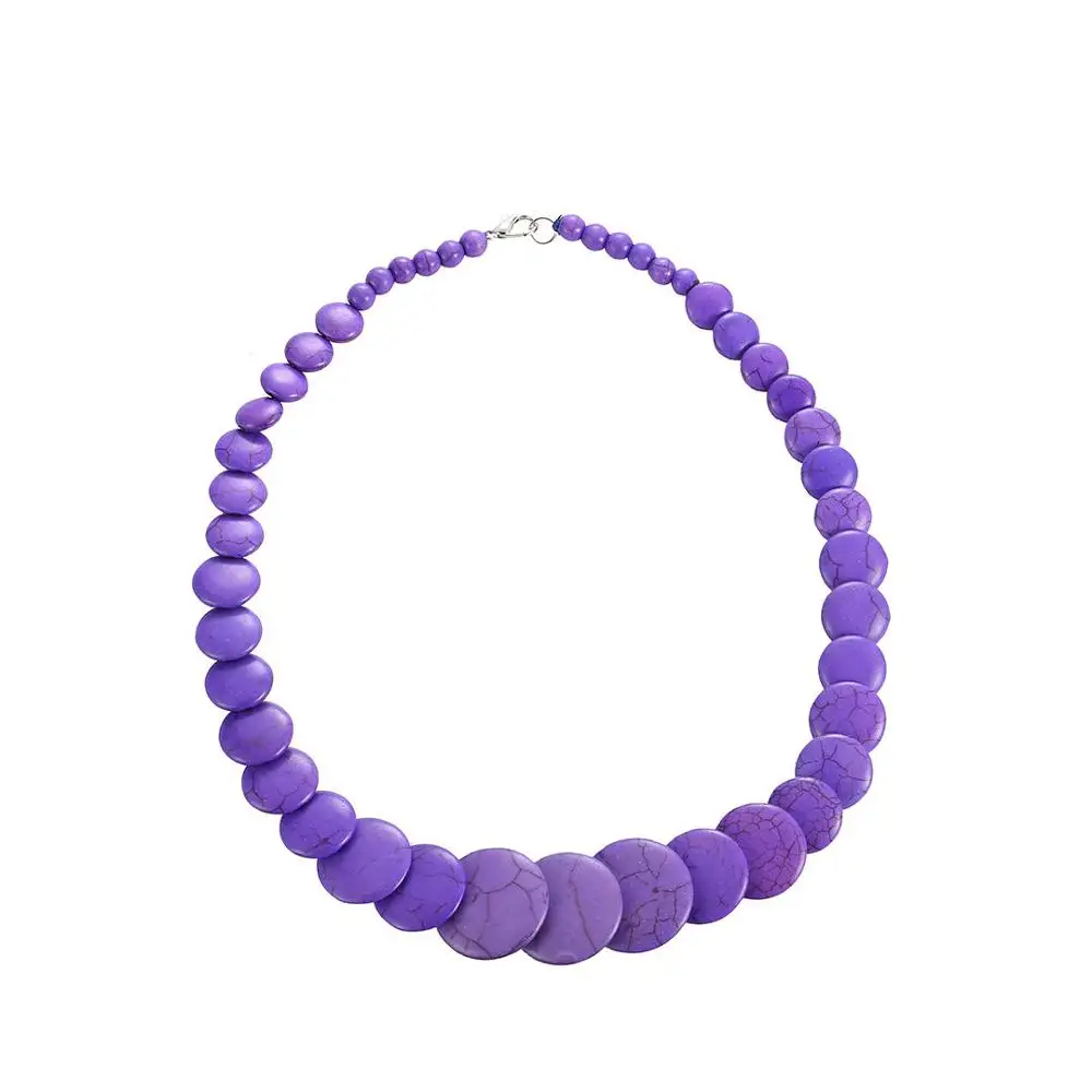 Purple YULUCH этнические африканские богемные камни ожерелье обруч с кулоном и серьги желтый розовый чокер, колье Femme Воротник модные украшения для вечерние - Metal Color: Purple