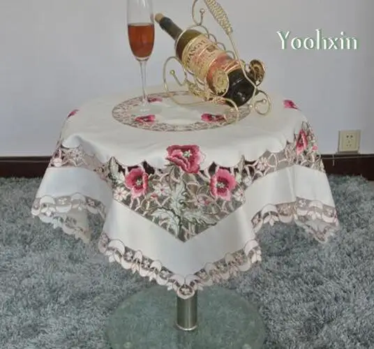 Современная квадратная атласная скатерть вышитая белая кружевная для чайного