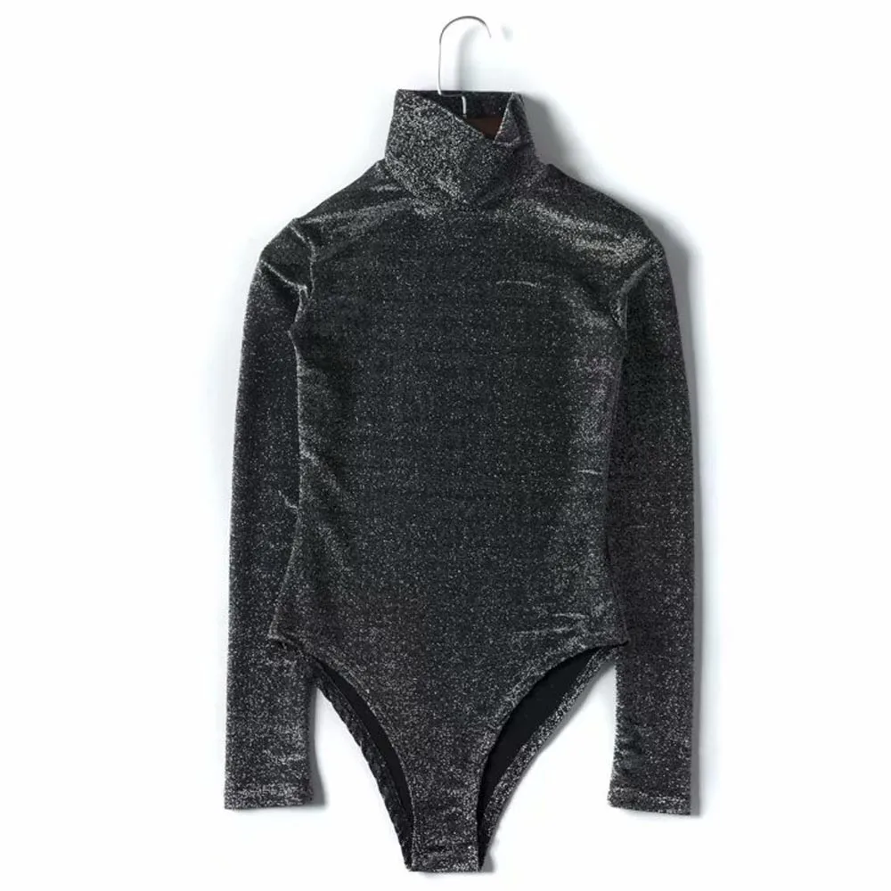 As shown 1 ANSFX Сексуальная водолазка Bling яркие линии боди женщина с длинным рукавом Tight Короткий комбинезон Slim fit комбинезон Комбинезоны 4 цвета - Цвет: As shown 1