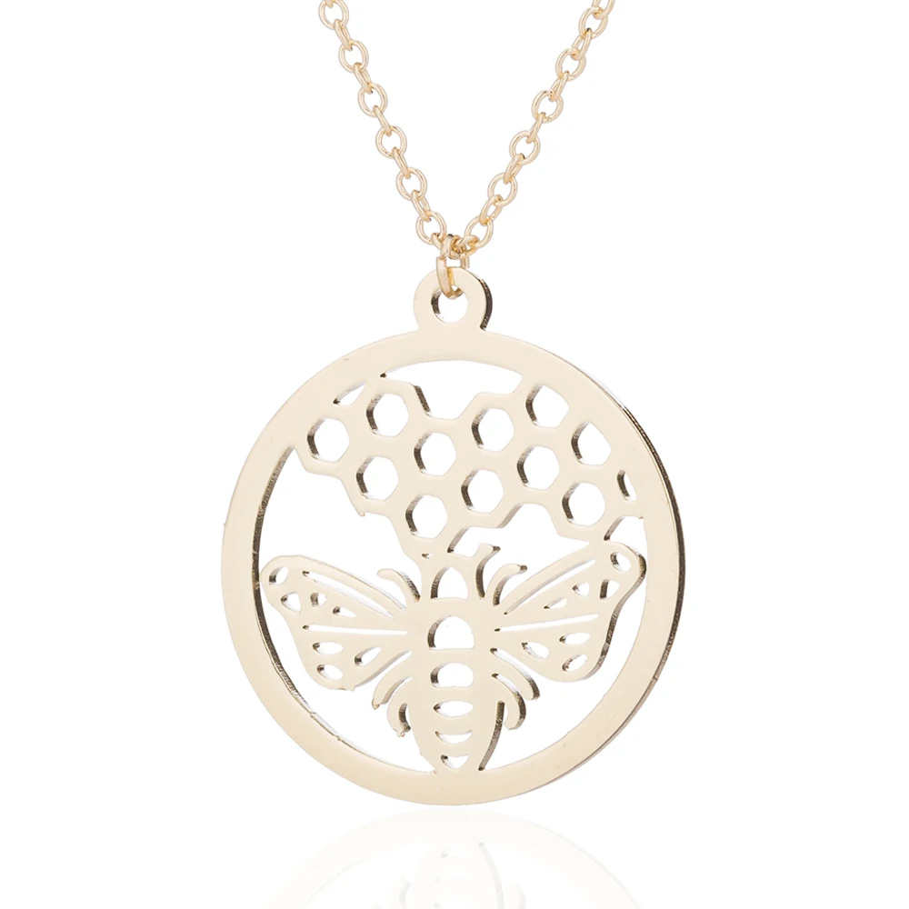 Классическое золотистое ожерелье с подвеской в форме сот и пчелы для женщин