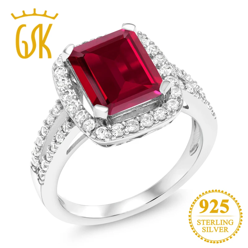 GemStoneKing 4 42 Ct восьмиугольник красный искусственный рубин серебро 925 пробы