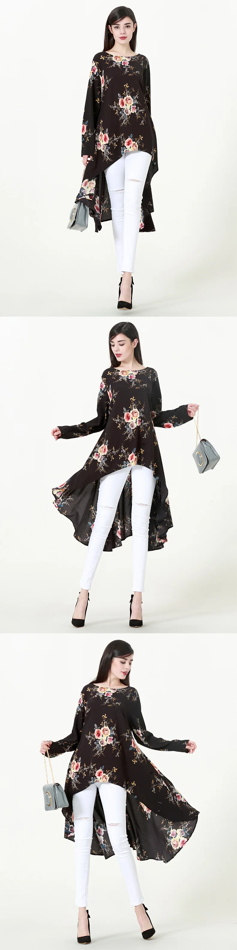 Irregular Style Muslim Tops Women Floral Islamic Dress Abaya Polyester Worship Service Ramadan Eid Mubarak Clothing Costumes