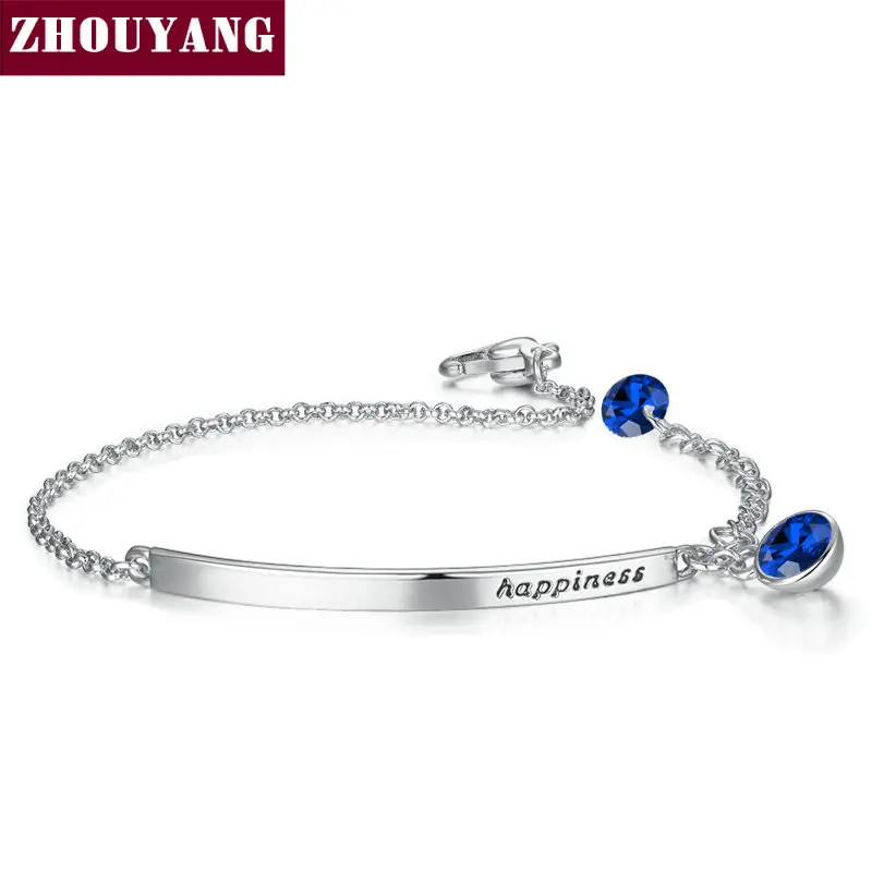 Blue WhiteGold ZHOUYANG Blacelet для женщин OL Стиль кубический цирконий Розовое золото Цвет австрийский кристалл модный подарок ювелирной дружбы ZYH195 - Окраска металла: Blue WhiteGold
