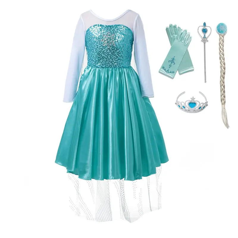Elsa Dress Set 02 От 3 до 10 лет платье Эльзы для девочек одежда Снежной королевы карнавальный костюм с героями мультфильмов детское блестящее платье принцессы с накидкой и длинными рукавами - Цвет: Elsa Dress Set 02