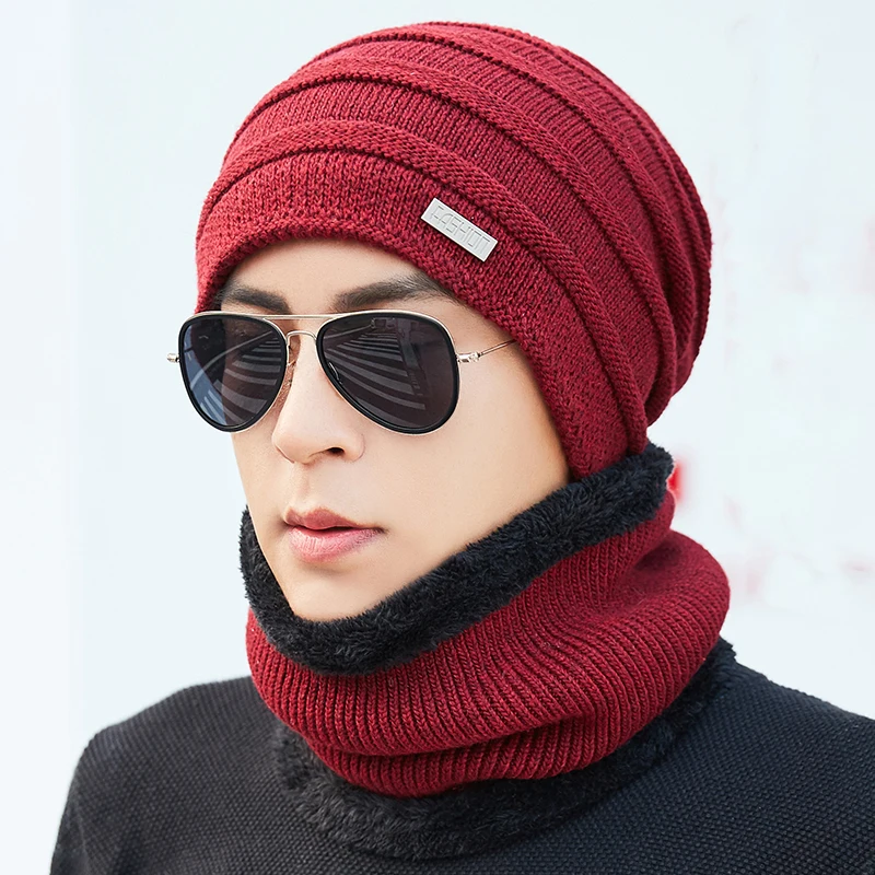 Зимние Skullies шапочки Для мужчин вязанные шапки кепки подкладка держать теплый