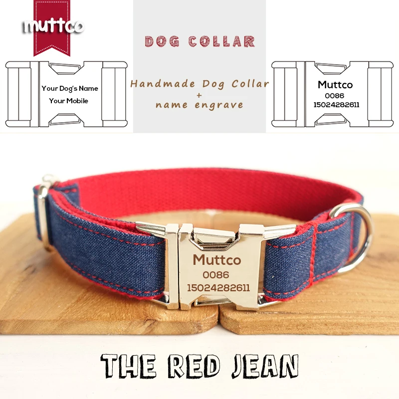 

MUTTCO retailing self-designed engraved pet name collar THE RED JEAN mazarine and red dog collar and leash 5 sizes UDC038