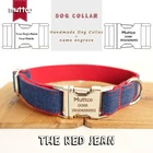 MUTTCO розничная продажа, самостоятельная гравировка, именной ошейник для домашних животных, красный джинсовый мазарин и красный собачий ошейник и поводок, 5 размеров UDC038