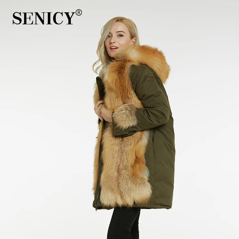 Senicy Новинка 2017 длинные зимние натуральная Меховая куртка пальто женщин парка