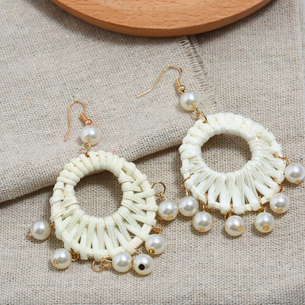 Новые модные богемные соломенные плетеные серьги подвески из ротанга женские