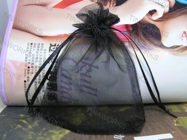 

Free Shipping 200pcs/lot 7x9cm Black Color Organza Bags Wedding Gift Bags Jewlery packing Gift Pouch