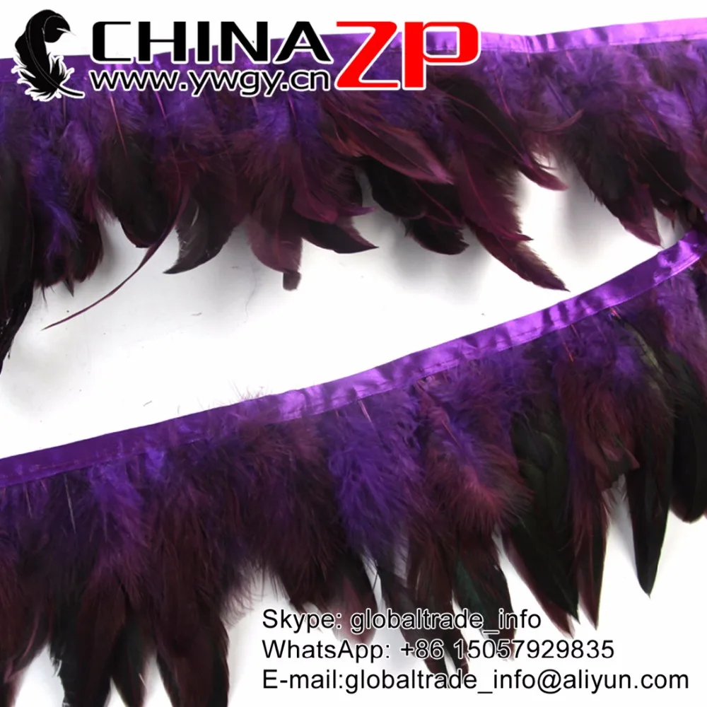 

4 to 6 inch Retail and Wholesale CHINAZP Factory 10Yards/lot Beautiful Dyed Eggplant Rooster Half Bronze Schlappen Feathers Trim