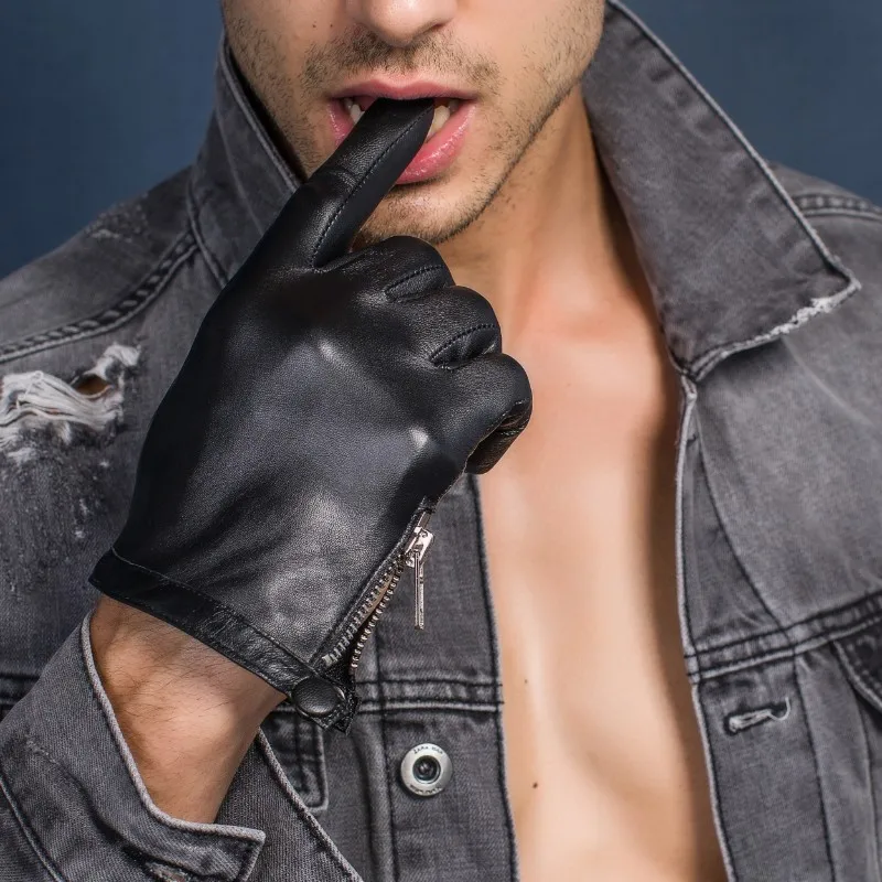 Перчатки мужские без подкладки Натуральная овечья кожа сенсорный экран теплые