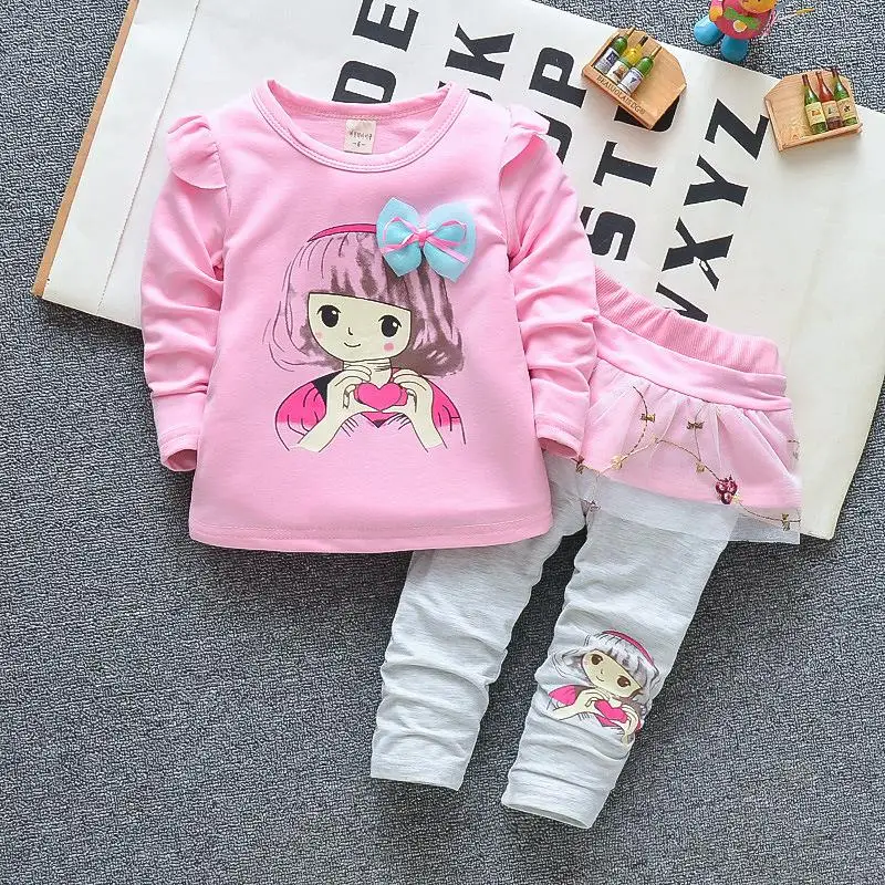 Baby Girl Clothes 2018 Cartoon Long Sleeved T-shirt Tops + Pants 2PCS Outfit Children Infant Clothing Kids Bebes Jogging Suits | Детская