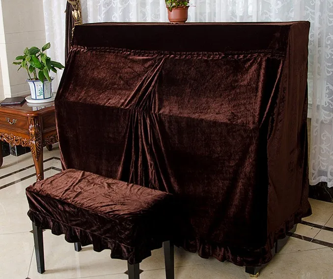 

1SET Dustproof Gold Velvet Piano Cover Cloth with Stool Cover KQ 020