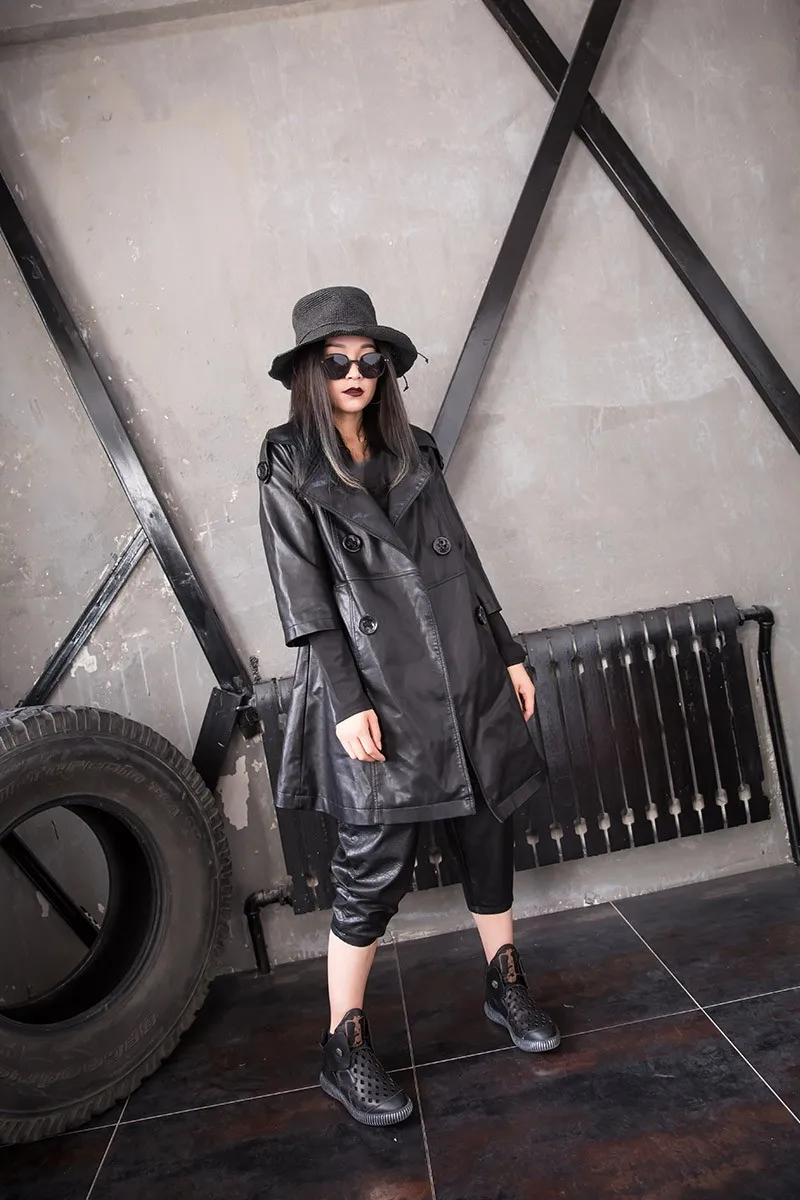 2018 Autumn fashion women's BF style PU leather jacket coat casual loose wild tops female slim washable outwear L1166 | Женская