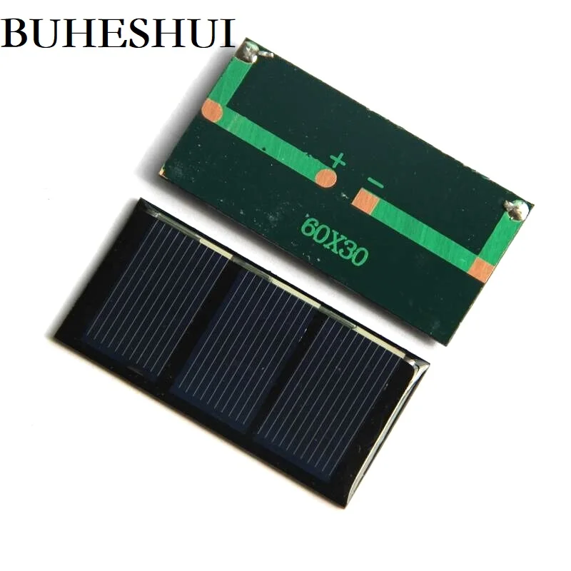 BUHESHUI 0.2W 1.5V Mini Solar Panel Polycrystalline Cell DIY Charger For 1.2V Battery Light Study 60*30MM 100pcs | Электроника