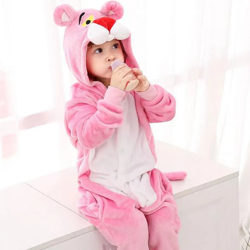 MM Pink Leopard Onesie/Детские пижамы кигуруми с единорогом; Пижама с рисунком панды, единорога, стежка; Фланелевая Пижама для мальчиков и девочек; забавные пижамы с капюшоном для косплея - Цвет: MM Pink Leopard