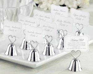 

Fast Delivery 50pcs/lot Wedding Favor "Kissing Bell" Gold/Silver Place Card Holderr/Photo Holder Wedding Table Decoration Favors
