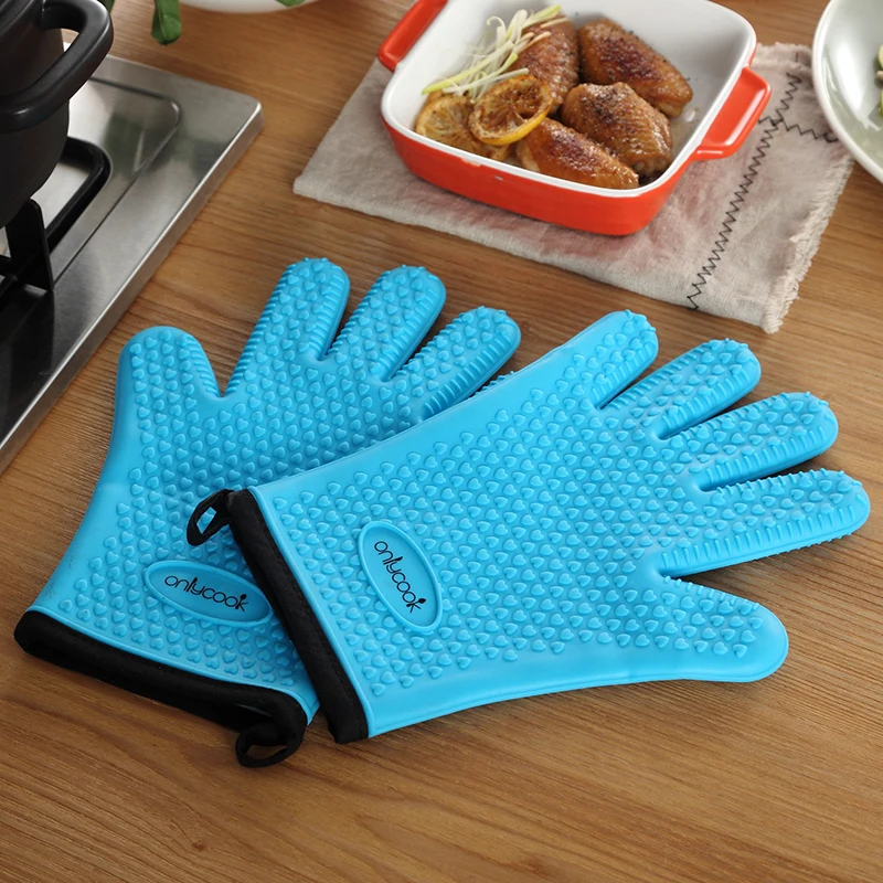 2Pcs/Pair Anti-scalding Silicone Microwave Oven Plus Cotton Insulation Gloves Temperature Kitchen Heat-proof 5Fingers Household | Дом и сад