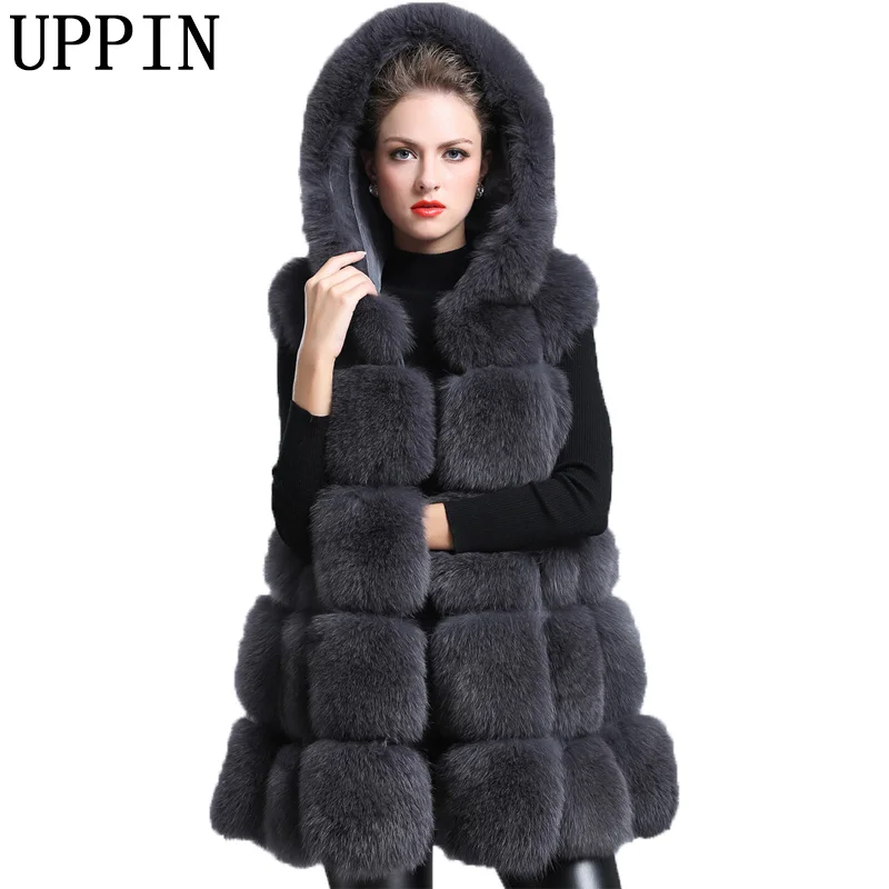 UPPIN 2018 зимнее пальто женский толстый жилет из искусственного меха с капюшоном