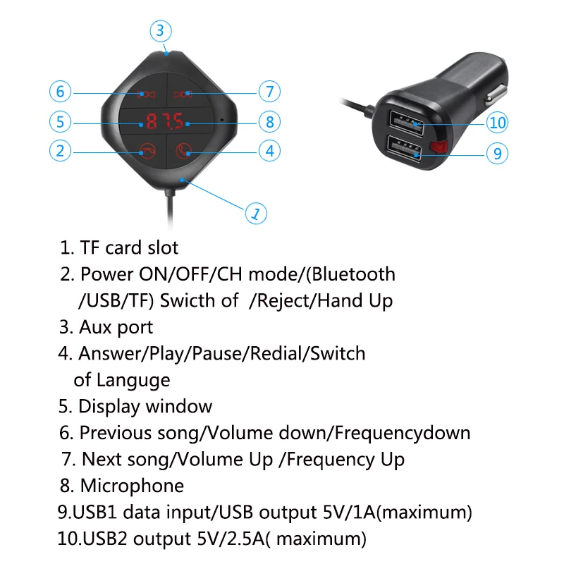 Herorider Беспроводной автомобильный Bluetooth Fm-передатчик с двойным USB-зарядным