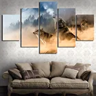 Современные Холст картинки HD печатных Wall Art рамка 5 шт. лесные животные, волки вой Горный пейзаж Гостиная домашний декор