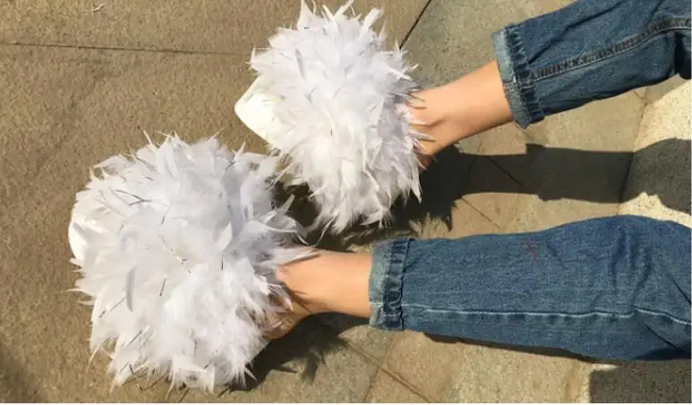 Пикантные птичье перо стринги Toe тапочки на толстой платформе подошва Дамы разноцветный птица волосы шику серебряная нить шлепанцы сандалии для пляжа