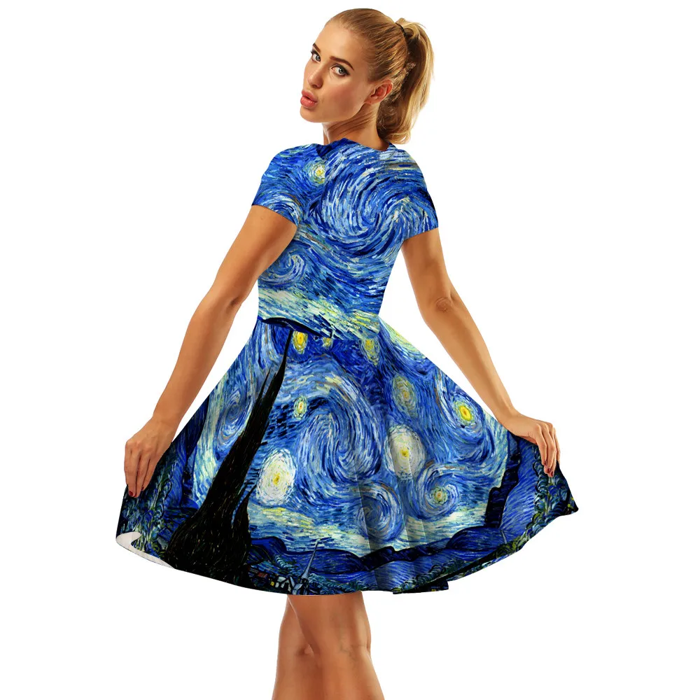 ISTider горячая Распродажа Ван Гог Вортекс 3D женское длинное платье с принтом Летние
