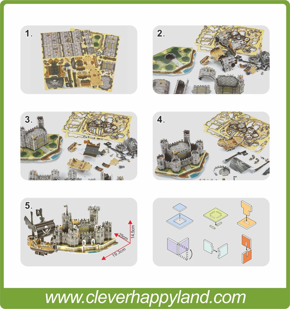 

clever&happy land 3d puzzle model Pirate Ship And Castle In The Middle Age adult puzzle diy paper warsaws model for boy paper