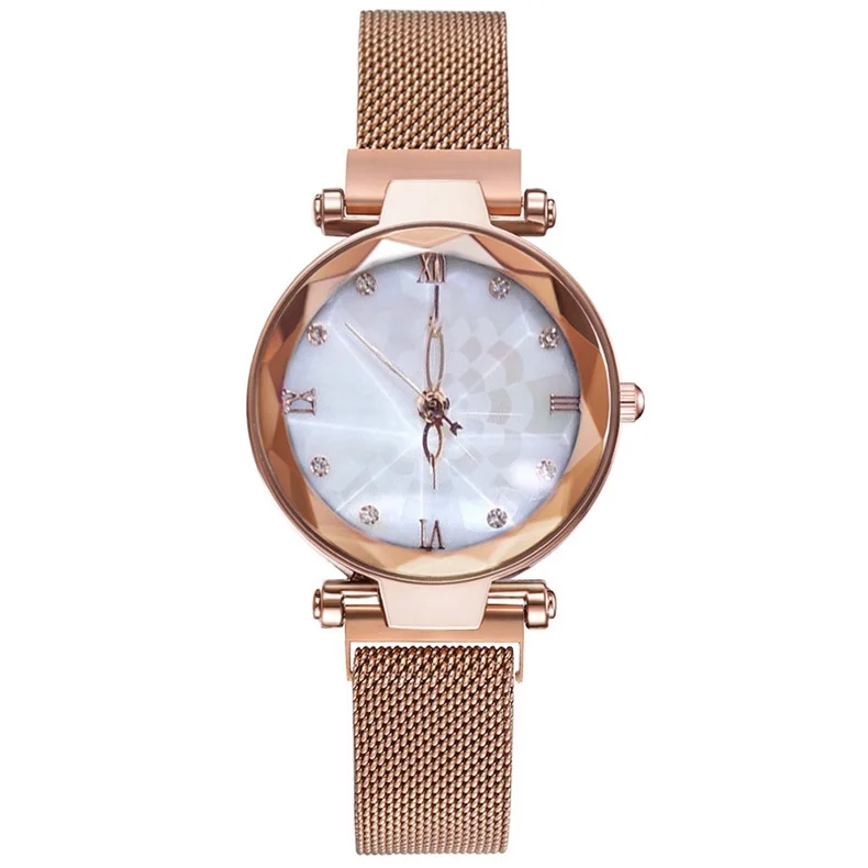 Rose gold Роскошные женские часы с магнитной пряжкой из розового золота, модные элегантные женские наручные часы с цветами, женские магнитные часы - Цвет: Rose gold