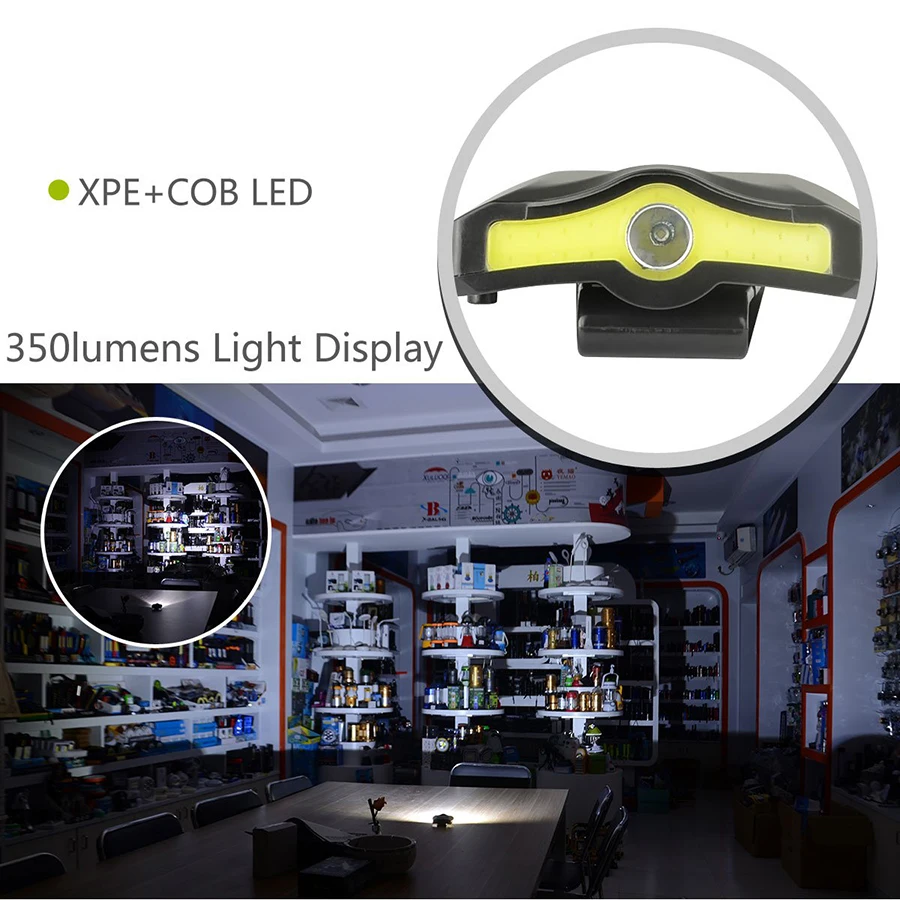 XPE+ COB светодиодный налобный фонарь на клипсе; крепящиеся к шляпе светильник 90 градусов поворотный зажим-на шапке светильник Отдых на природе, для катания на велосипеде, для рыбалки, фара Фонари флэш-светильник