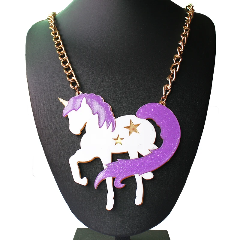 Модное большое акриловое ожерелье ISINYEE в виде единорога искусственной