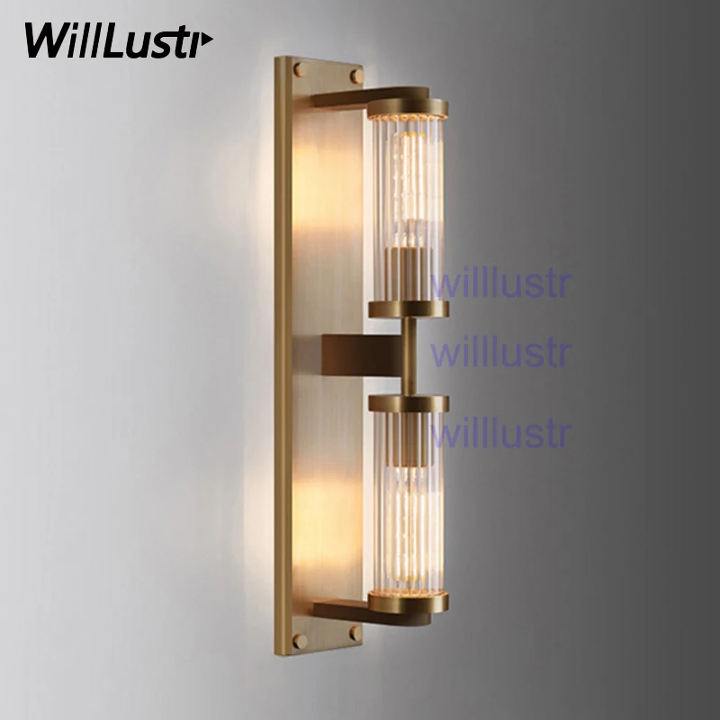 

Willlustr vintage copper color wall sconce ribbed crystal glass shade lamp modern lighting porch staircase hotel vanity light