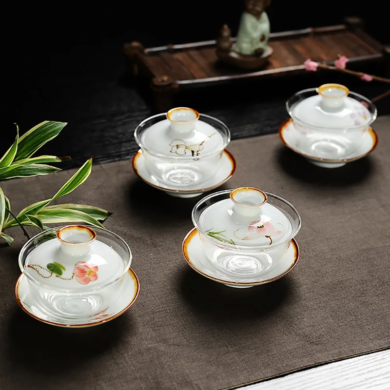 

Chinese Glass Gaiwan Tea Cup Portable Kung Fu Tea Set Travel Tea Pot Set