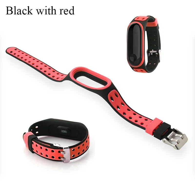Black with red Boorui mi 3 ремешок удобный силиконовый mi band 3 ремешок для xiaomi mi band 3 аксессуары с модными цветами и специальной пряжкой - Цвет: Black with red