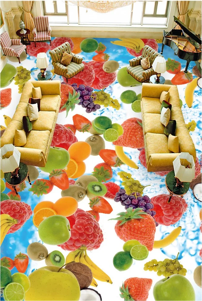 

3d pvc flooring custom photo Waterproof floor sticker Hd fruit strawberry 3d wall murals wallpaper bedroom decoration painting