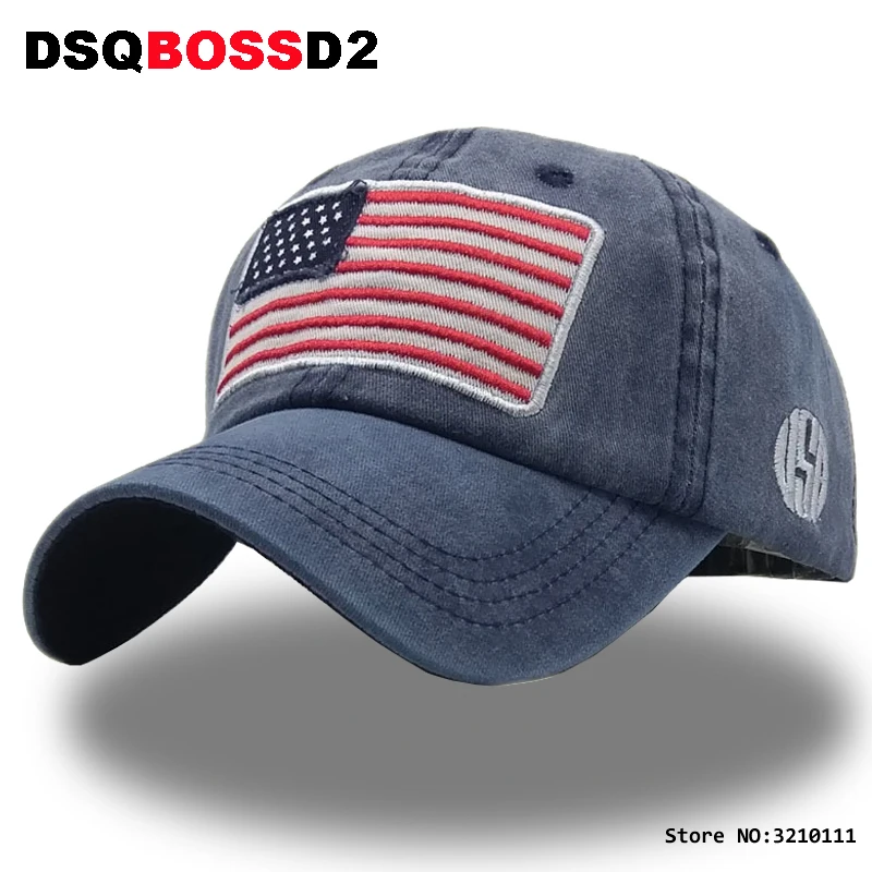 DSQBOSSD2 100% хлопковая бейсбольная кепка с флагом США для мужчин и женщин джинсовая