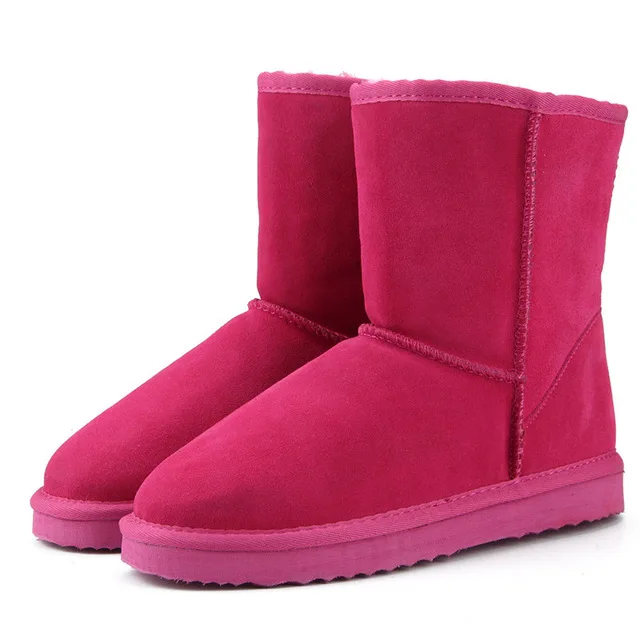 rose red Новинка года; Модные женские плюшевые зимние ботинки наивысшего качества; зимние ботинки из натуральной коровьей кожи; теплые женские ботинки на меху; Водонепроницаемая Обувь - Цвет: rose red