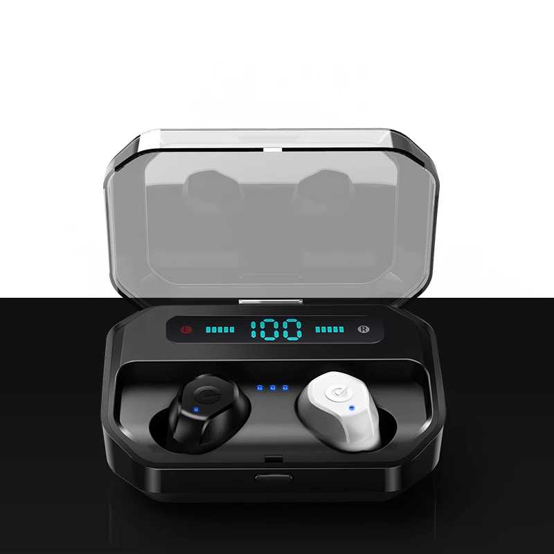 Профессиональные Мини BLuetooth наушники с портом беспроводные наушники стерео наушники-вкладыши 5,0 IPX7 водонепроницаемые беспроводные наушники - Цвет: White with black