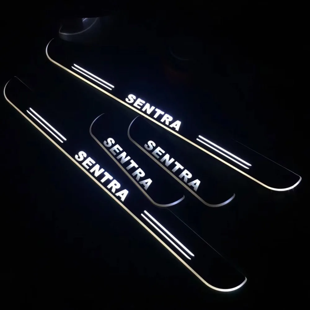 

Qirun acrylic led moving door scuff welcome light pathway lamp door sill plate linings overlays for Nissan Sentra