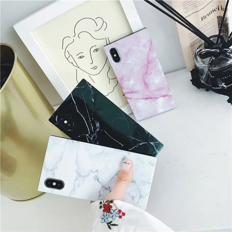 Fashion Glossy Square Phone Case For iPhone 11 Pro Max XS XR X 6 6S 7 8 Plus Marble Stone Pattern Soft Cover |