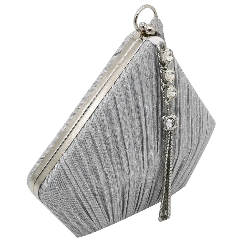 Boutique De FGG Пентагон женские Сатиновые вечерние сумки кристалл кисточкой клатч Сумки Свадебная вечеринка коктейль Minaudiere кошельки сумка