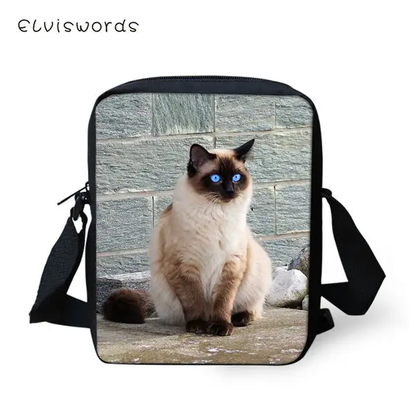 CDWX3095E ELVISWORDS модные женские сумки-мессенджеры с милым животным узором женские сумки через плечо сиамские сумки с принтом кота для путешествий мини-кошелек - Цвет: CDWX3095E