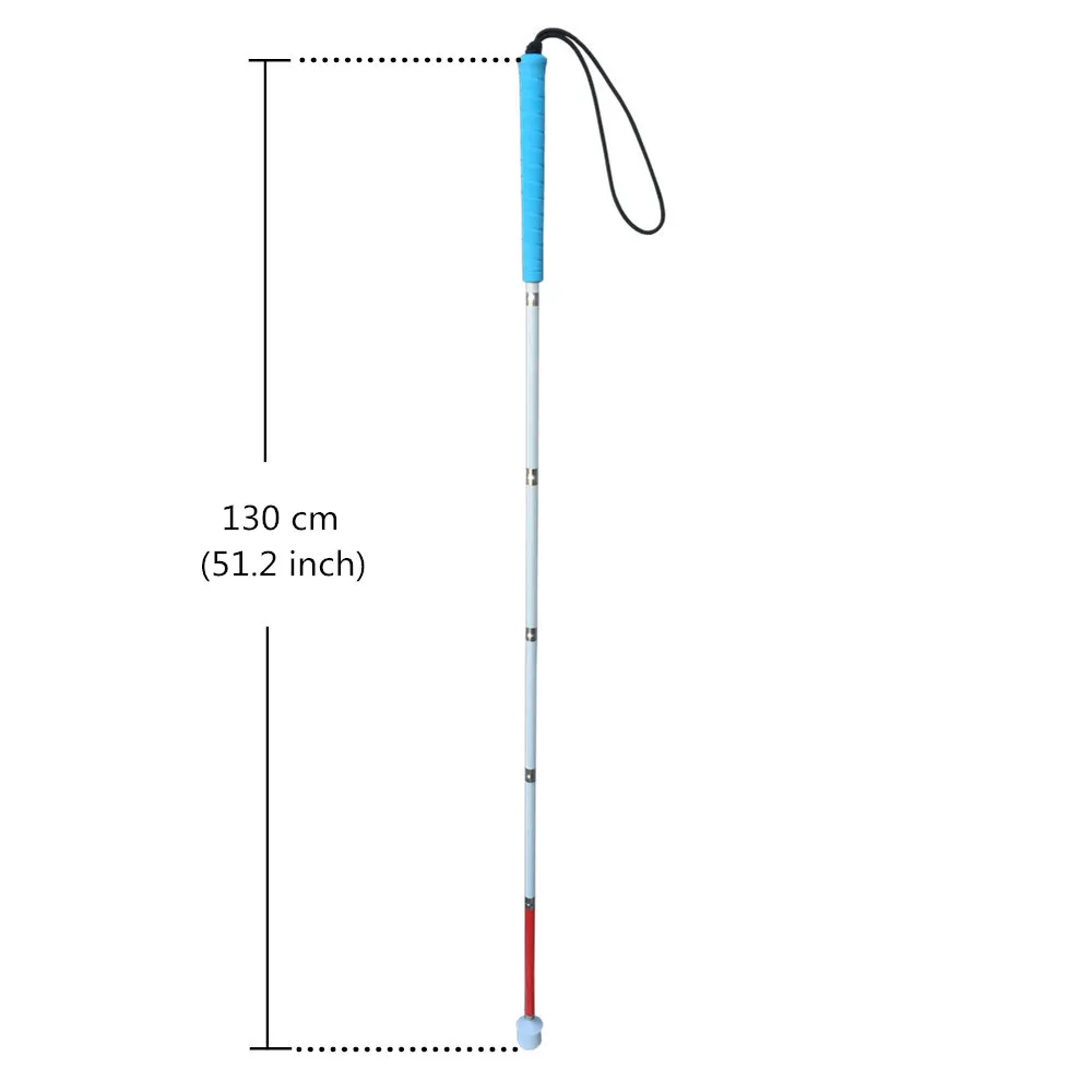 130cm (51.2 inch) Синяя ручка, 6 секций Белая трость, 125 см-155 см, алюминиевая подвижная складная трость для слепых - Цвет: 130cm (51.2 inch)