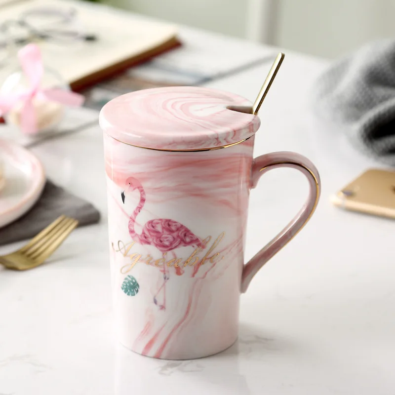 Креативная керамическая мраморная кофейная кружка с Фламинго в европейском