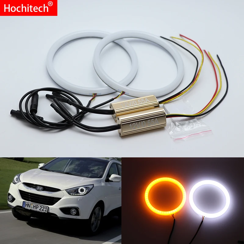 

Для Hyundai ix35 2010 2011 2012 белый и янтарный двухцветный хлопковый комплект светодиодов «глаза ангела» halo ring DRL указатель поворота светильник