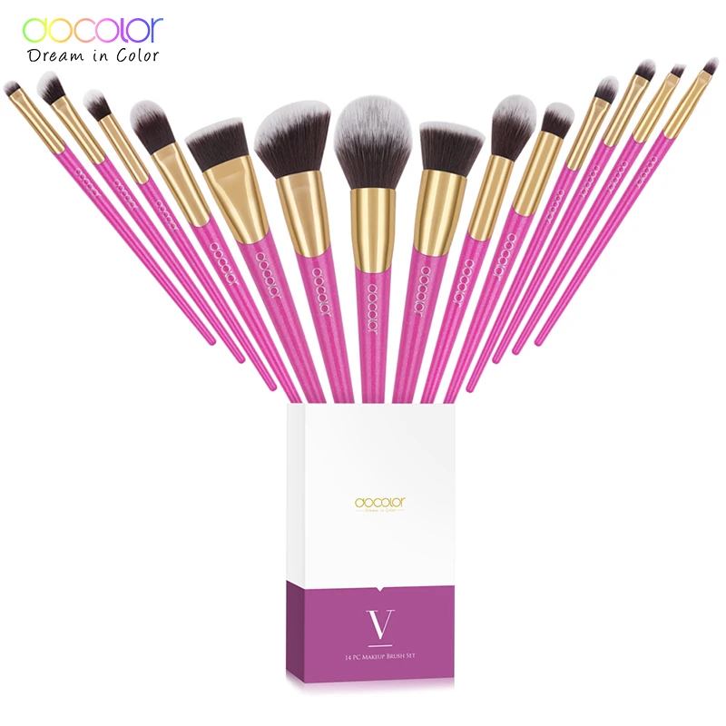 Docolor Набор кистей для макияжа 14PCS Профессиональные кисти Новые лица Пудра Тени