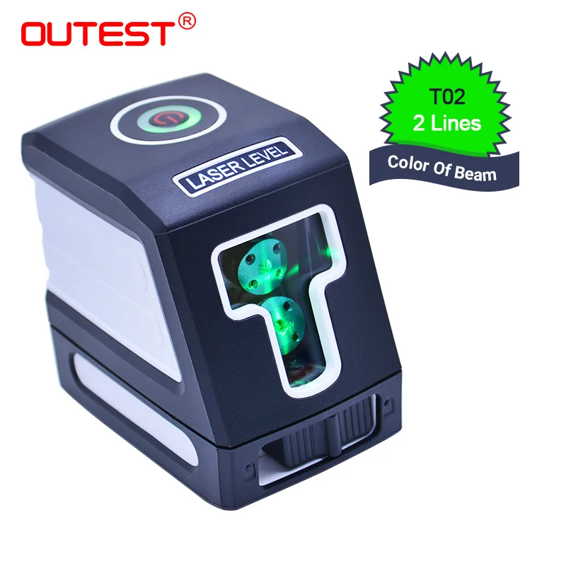 T02 Green OUTEST лазерный нивелир T01 T02 красный/зеленый луч 2 линии автоматическое выравнивание крест лазерный нивелир лазерный вертикальный горизонтальный метр - Цвет: T02 Green