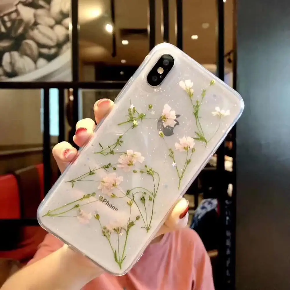 Настоящий высушенный чехол с цветами для iPhone XS Max XR 6 6S 7 8 Plus X прозрачный мягкий ТПУ