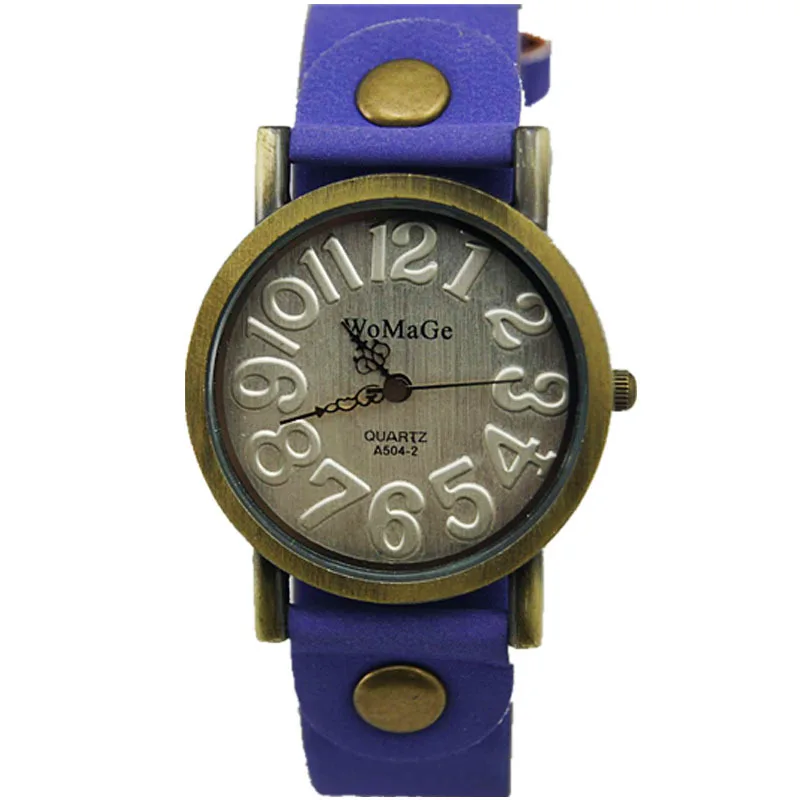 Женские Элегантные часы в стиле ретро с тиснением и большим номером кожаным